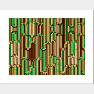 Retro Wavy Stripes - Green & Brown Pattern Posters and Art